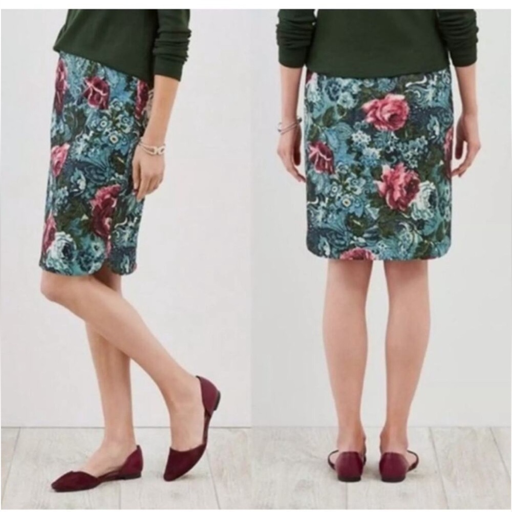 J. Jill Petite Ponte Straight Skirt Multicolor Bold Floral Print SZ LP